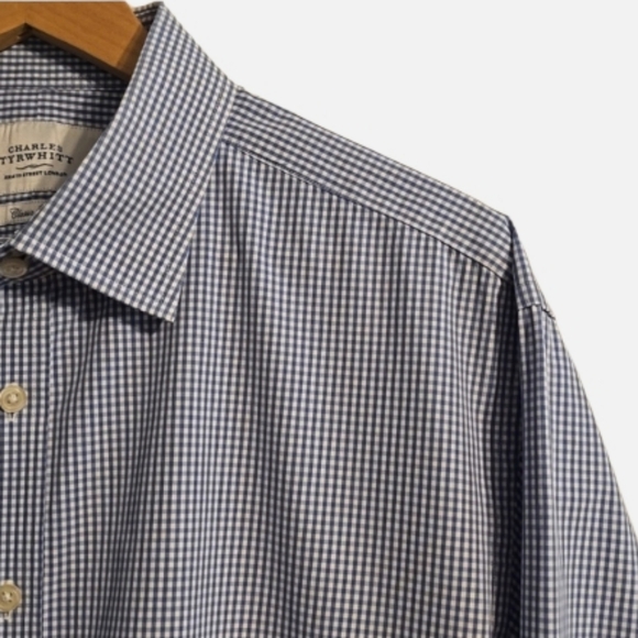 Charles Tyrwhitt Classic Fit Shirt 18x35 Blue Check Smart-Casual Professional - Picture 3 of 9